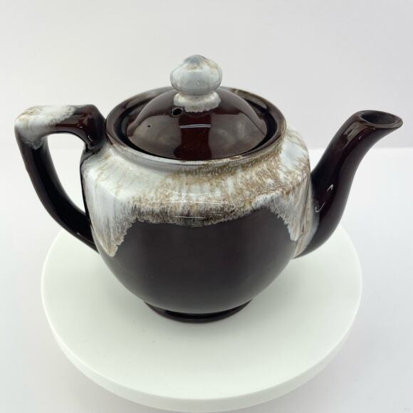 Vtg Brown Drip Glaze Japan Teapot Single Serve Espresso Redware Cottage Pottery - Picture 2 of 13